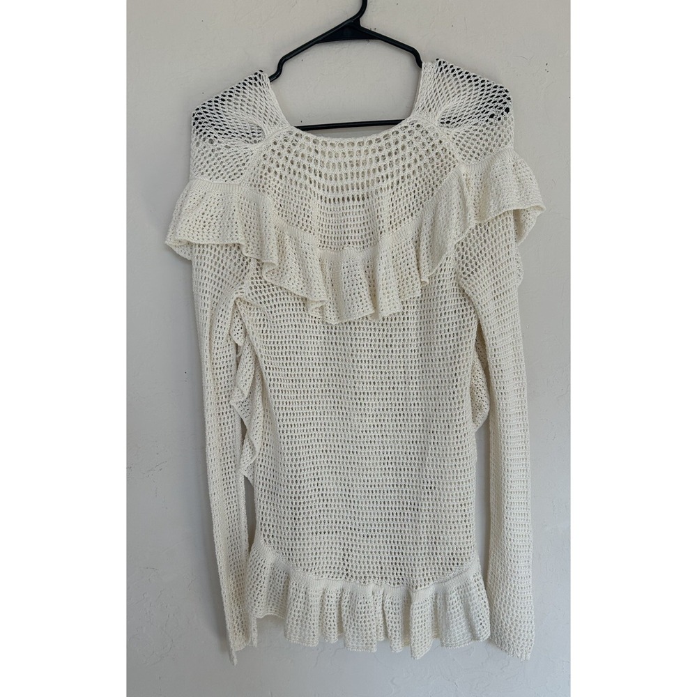 Angel Of The North Anthropologie Cream Open Knit S Ruffle Sweater Cottagecore - Picture 5 of 8